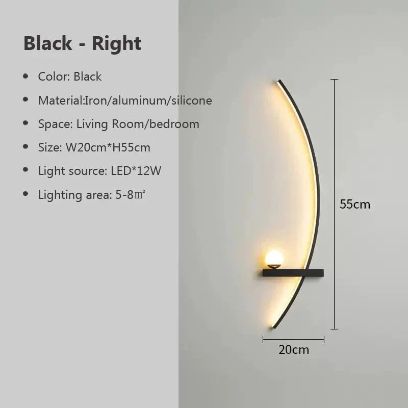 Modern LED Wall Lamp – Minimalist Art Design for Bedroom, Living Room, and Bathroom, Gold/Black - Zenobia’s Aura