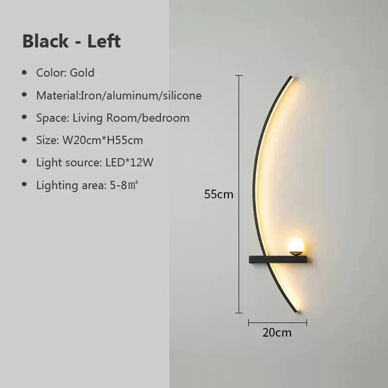 Modern LED Wall Lamp – Minimalist Art Design for Bedroom, Living Room, and Bathroom, Gold/Black - Zenobia’s Aura