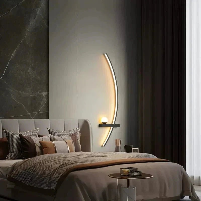 Modern LED Wall Lamp – Minimalist Art Design for Bedroom, Living Room, and Bathroom, Gold/Black - Zenobia’s Aura