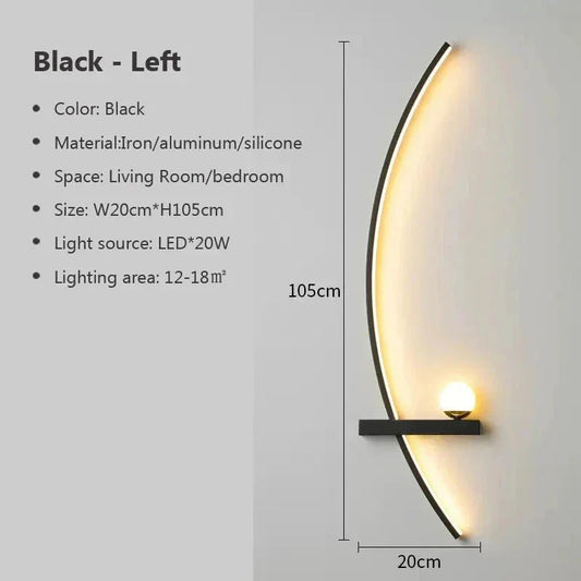 Modern LED Wall Lamp – Minimalist Art Design for Bedroom, Living Room, and Bathroom, Gold/Black - Zenobia’s Aura