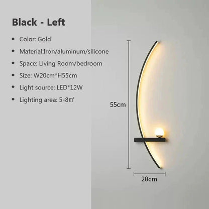 Modern LED Wall Lamp – Minimalist Art Design for Bedroom, Living Room, and Bathroom, Gold/Black - Zenobia’s Aura